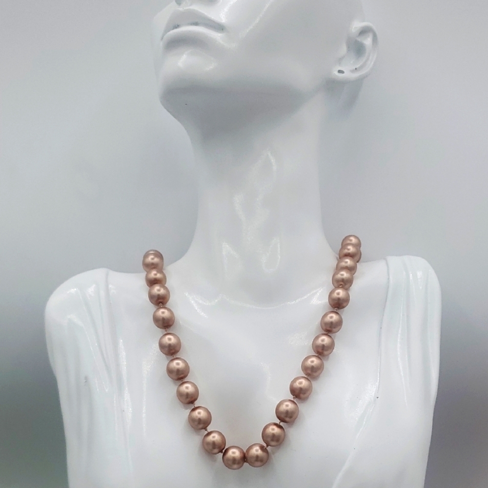Elegant Rose Champagne Hand Tied Glass Pearls Beaded Necklace 20 Inches N3606